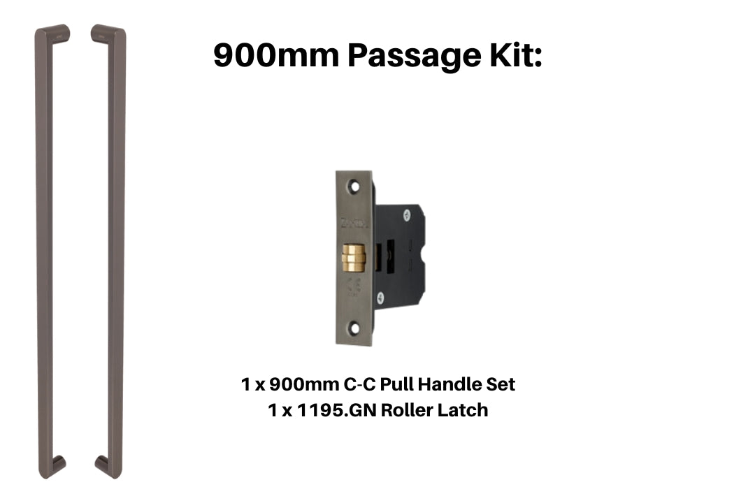 Product picture of the Zanda Duke Graphite Nickel Pull Handle 900mm Passage Kit on a white background.