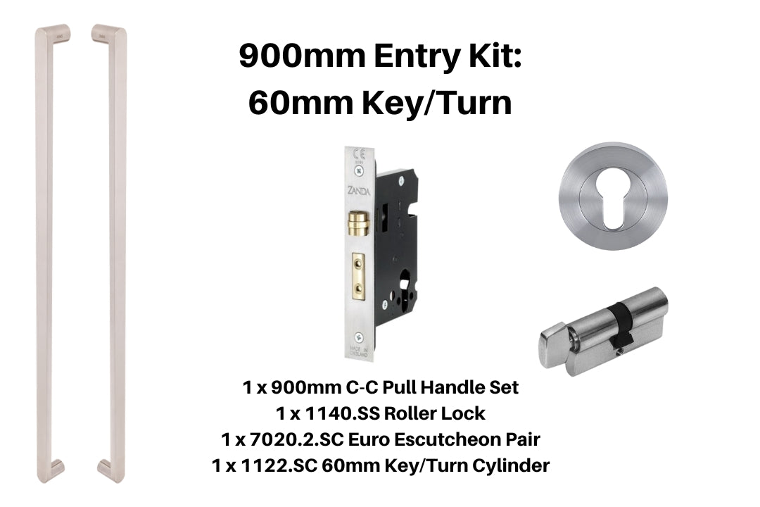 Product picture of the Duke Stainless Steel Pull Handle 900mm Entry Kit 2 on a Stainless Steel background.