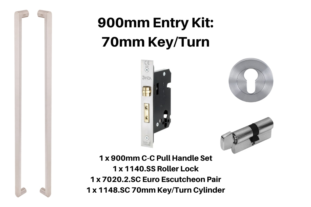 Product picture of the Duke Stainless Steel Pull Handle 900mm Entry Kit 4 on a Stainless Steel background.