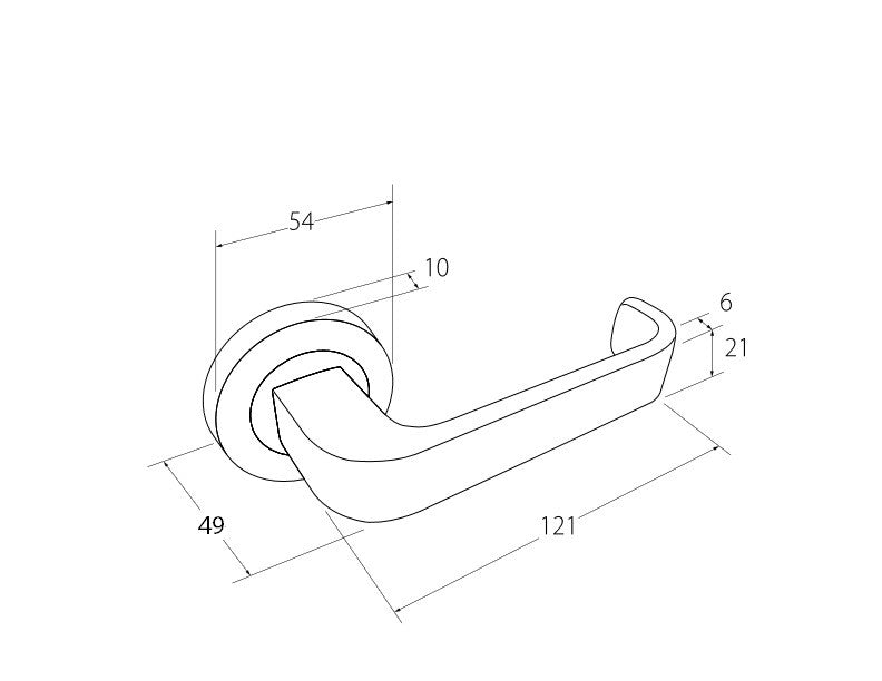 Black specification line drawing with measurements of the Streamline White Door Handle on a white background.