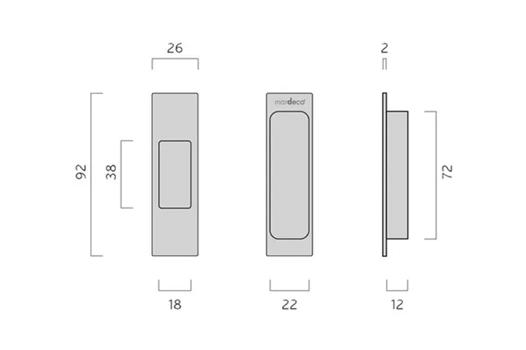Specification drawing with measurements for the 8001/92 Mardeco End Pull on a white background.