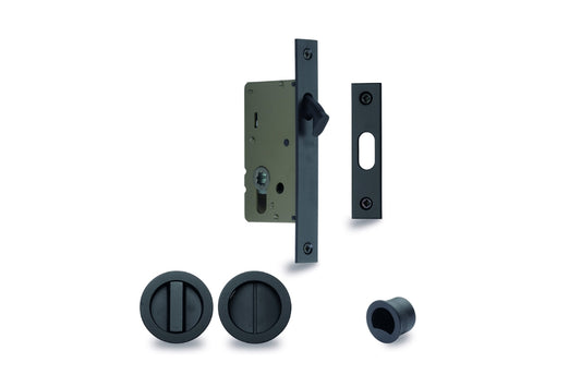 Product image of the Visca Cavity Sliding Door Privacy Kit Matt Black on a white background.