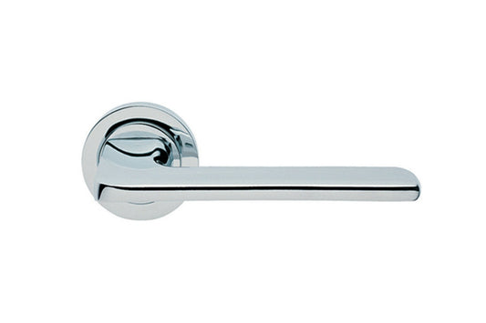 Product image of the Chrome Plate Manital Blade Door Handle Lever Set on Round Rose.