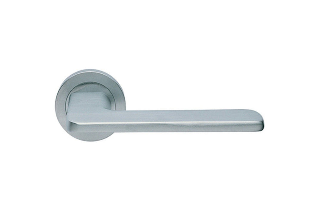 Product image of the Satin Chrome Manital Blade Door Handle Lever Set on Round Rose.