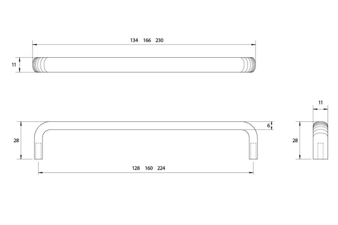 Kethy Trumpet Cabinet Handle specification drawing – Luxury cabinet pull handle for modern kitchens and wardrobes.