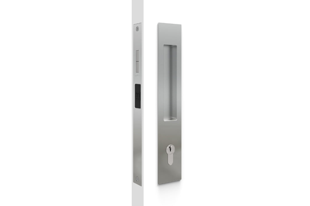 Product image of the CP8104/SET Polished Chrome Mardeco Flush Pull Euro Lockset on a white background.