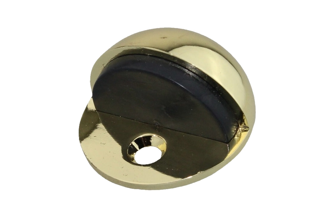 Product picture of the Polished Brass Oval Door Stop on a white background.