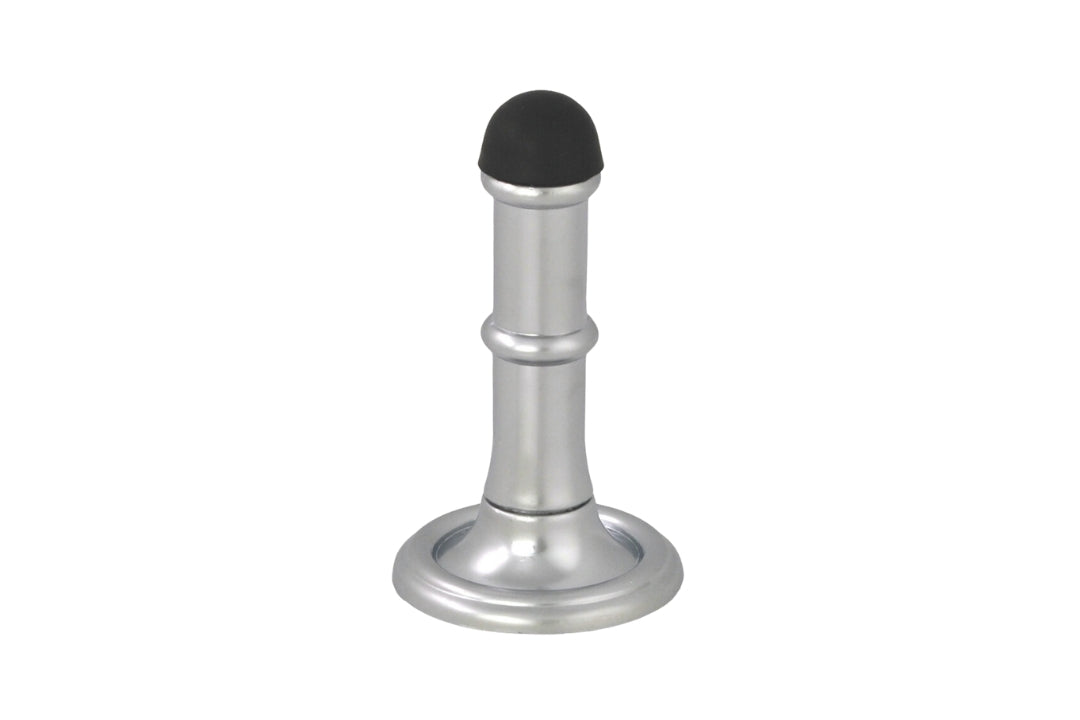 Product picture of the Satin Chrome Traditional Wall Mount Door Stop on a white background.