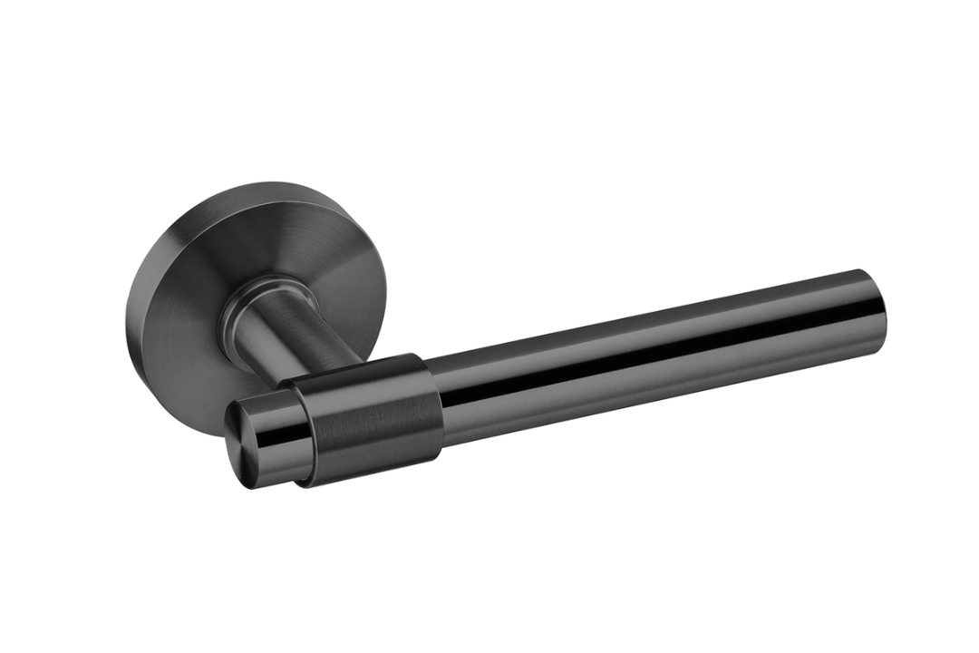 Product image of the JNF Brooklyn Titanium Black 16mm Door Handle Pair IN.00.145.16.TB on a white background.