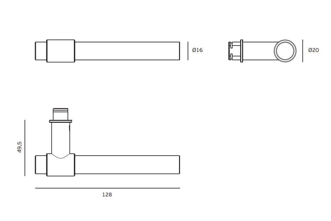 Specification drawing of the JNF Brooklyn Titanium Chocolate 16mm Door Handle Pair IN.00.145.16.TCH.