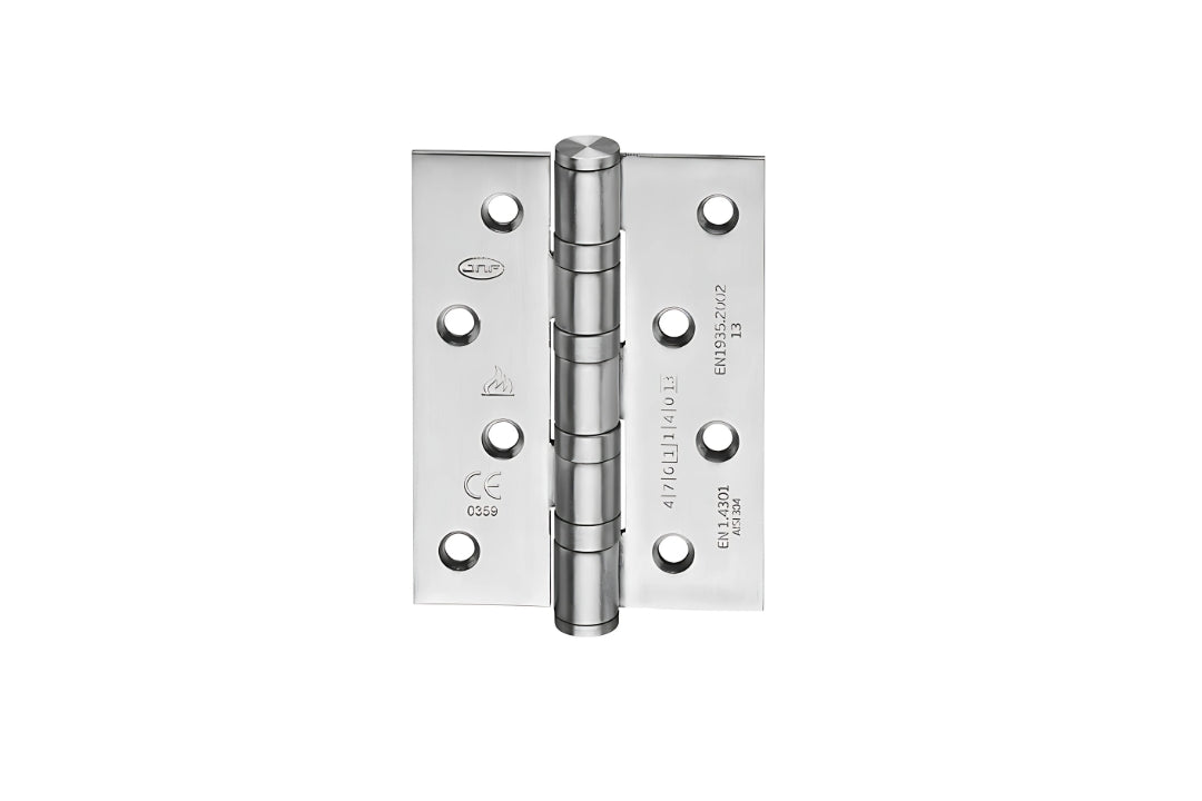 Product image of the JNF Satin Stainless Steel Ball Bearing Hinge 100x75mm on a white background.