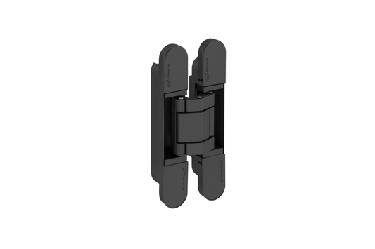Product picture of the 3D Adjustable Concealed Hinge 150 Black on a white background.
