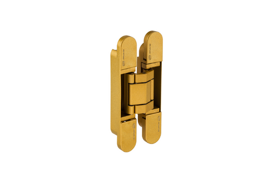 Product image of the 3D Adjustable Concealed Hinge 150 Gold by Architectural Choice on a white background.