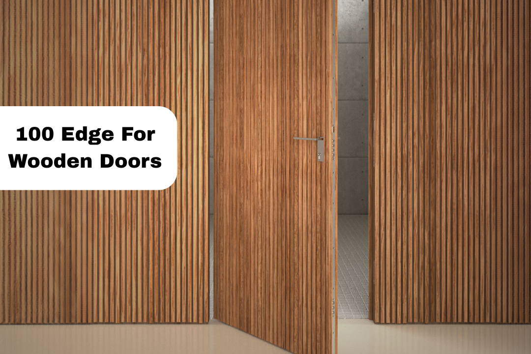 A wooden door that is open with a JNF Hydraulic Pivot 100 Edge installed.