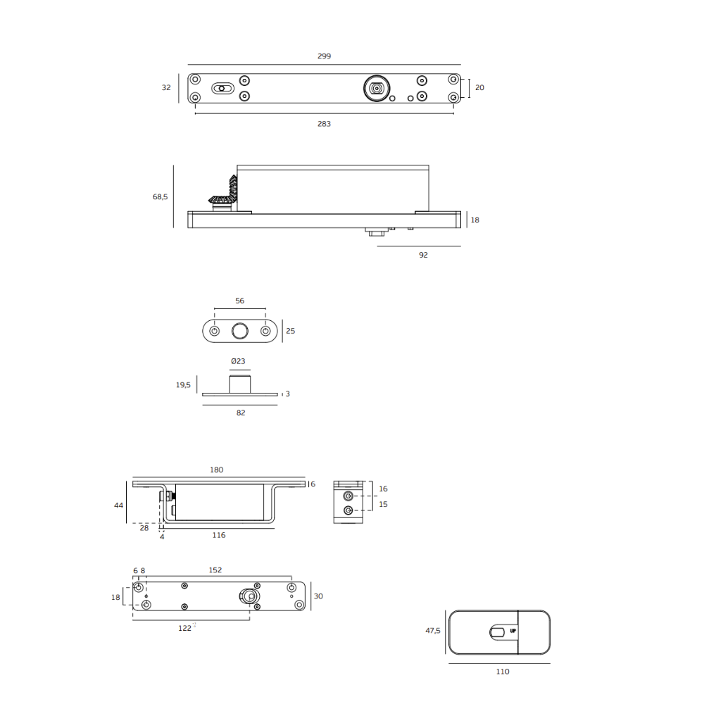 Specification drawing with measurements of the JNF Hydraulic Pivot 350 Plus.