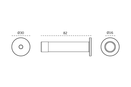 Specification drawing with measurements of the IN.13.123.CB.06 Stainless Steel Round Wall Door Stop on a white background.