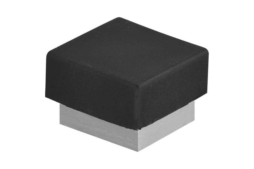 Product picture of the Satin Stainless Steel Square Floor Door Stop on a white background.