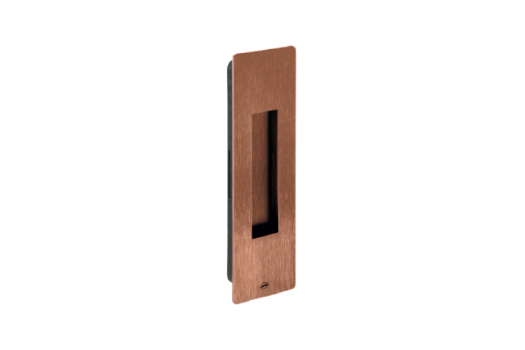 Product picture of the Titanium Copper Rectangle Flush Pull 210mm on a white background.
