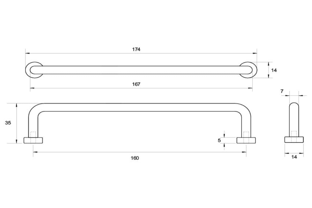 Kethy Lounge D Pull Cabinet Handle specification sheet for 160mm version – Modern stainless cabinet pull for kitchens and wardrobes.