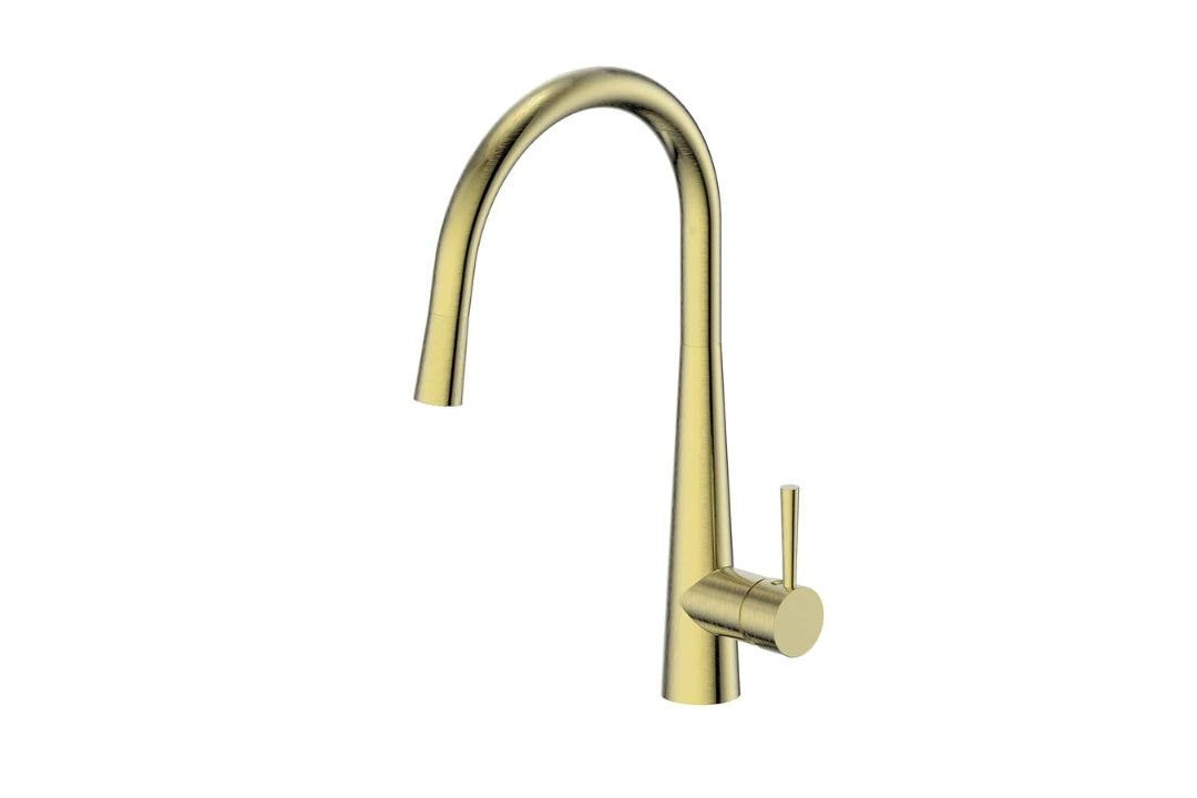 Galiano Pull-Down Sink Mixer in Brushed Brass – luxury brass kitchen tap for architectural interiors