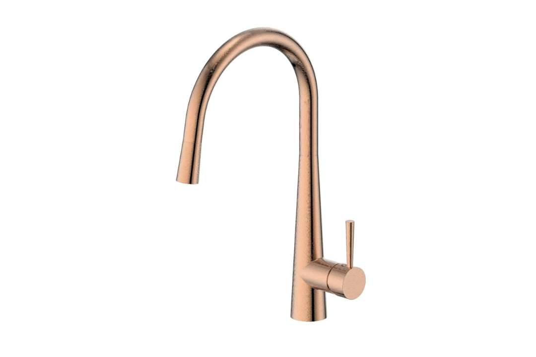 Galiano Pull-Down Sink Mixer in Brushed Copper – designer copper pull-down mixer for modern kitchens