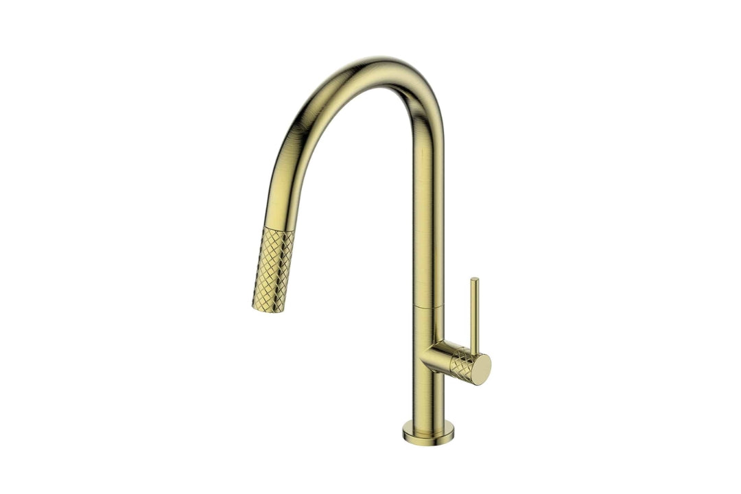 Textura Pull-Down Sink Mixer in Brushed Brass – luxury kitchen tap with textured finish