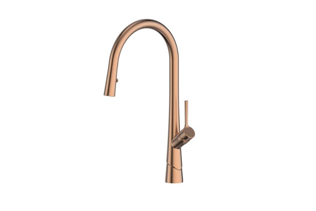 Lustro II Pull-Down Sink Mixer in Brushed Copper – designer pull-down tap for modern kitchens