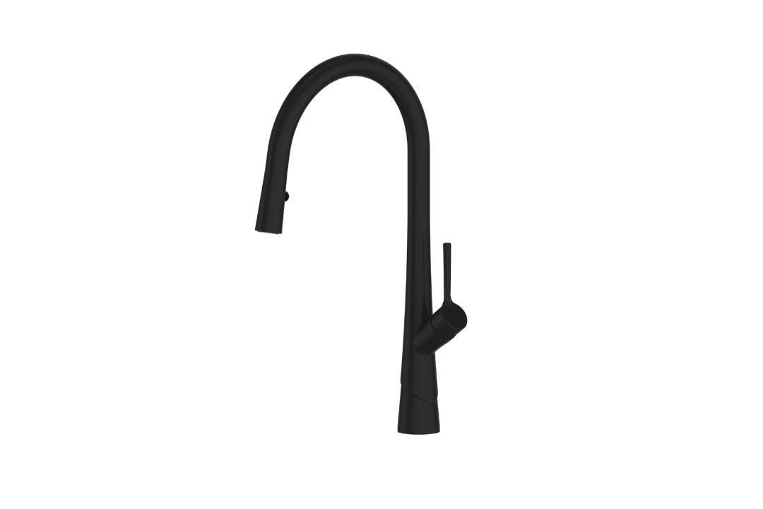 Lustro II Pull-Down Sink Mixer in Matt Black – contemporary black kitchen mixer for minimalist designs