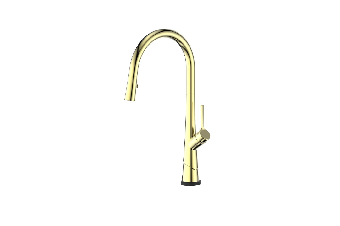 Lustro Kontact Pull-Down Sink Mixer in Brushed Brass – touch kitchen tap for architectural kitchens