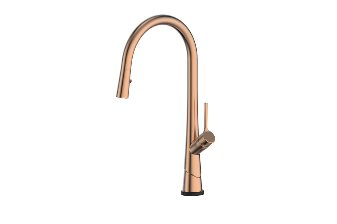 Lustro Kontact Pull-Down Sink Mixer in Brushed Copper – designer pull-down mixer tap for modern homes