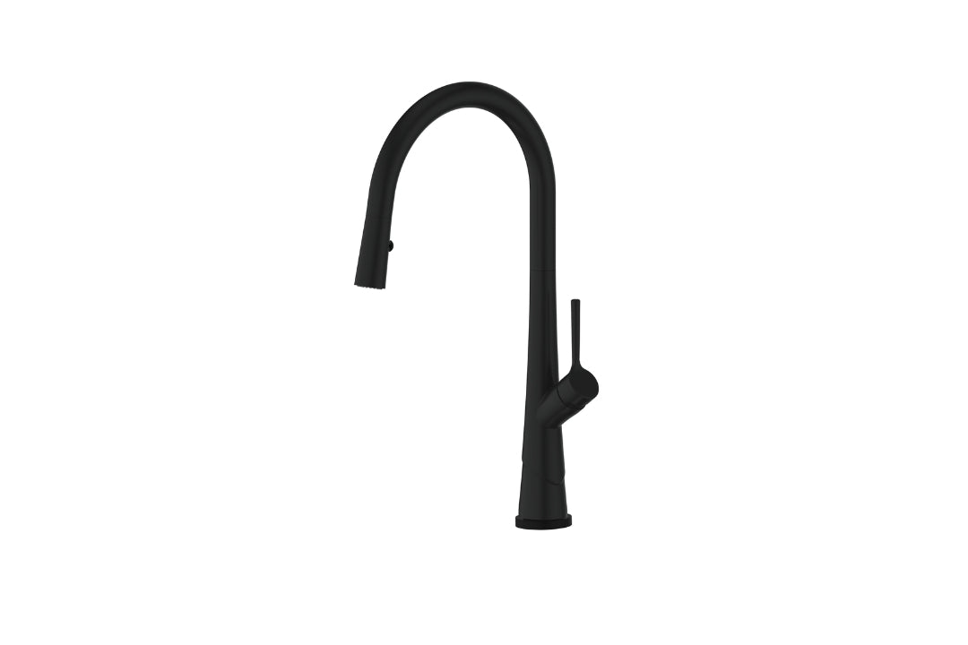 Lustro Kontact Pull-Down Sink Mixer in Matt Black – architectural pull-down tap with swivel spout
