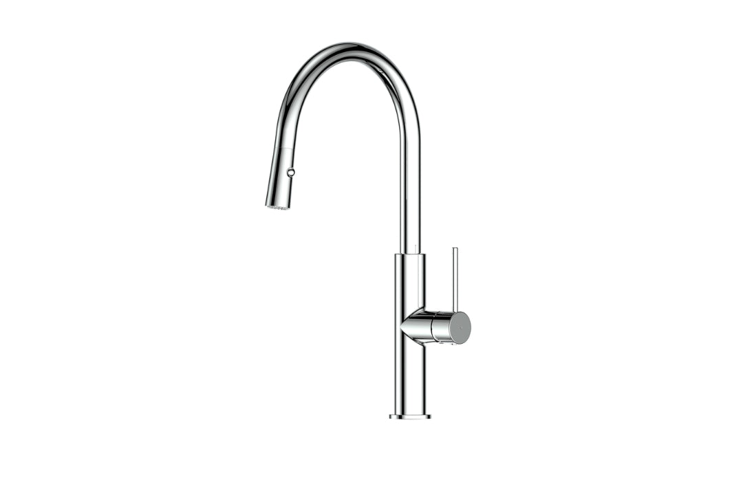 Maci Pull-Down Sink Mixer in Chrome Plate – chrome kitchen tap with pull-down spray for contemporary homes
