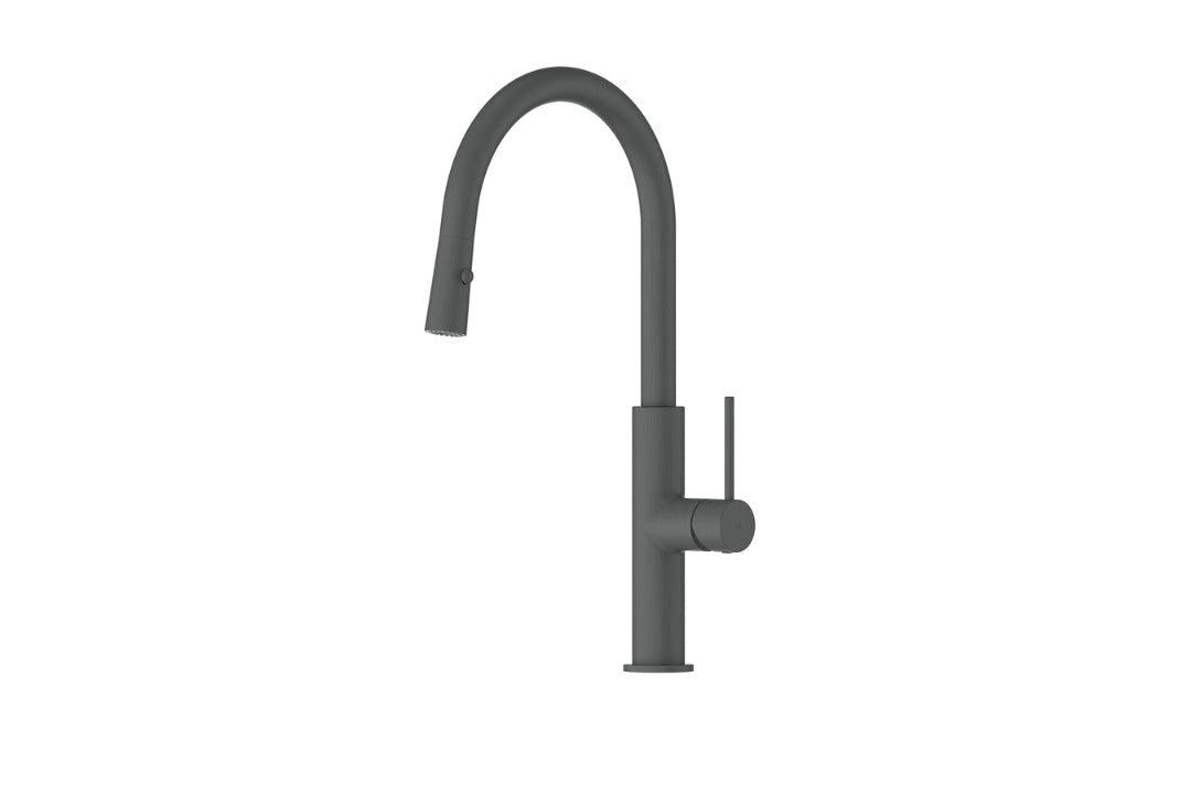 Maci Pull-Down Sink Mixer in Gunmetal – designer gunmetal sink mixer for high-end architectural kitchens