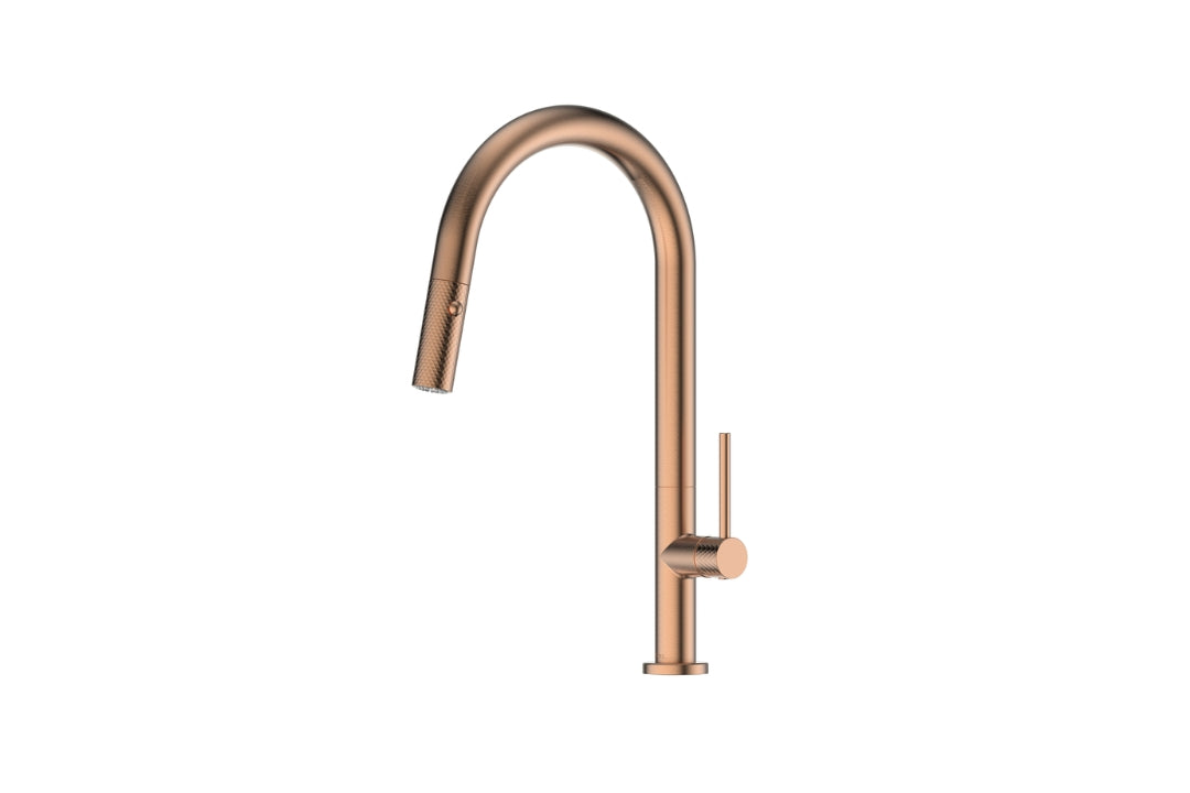 Tesora Pull-Down Sink Mixer in Brushed Copper – brushed copper pull-down tap for premium kitchen designs