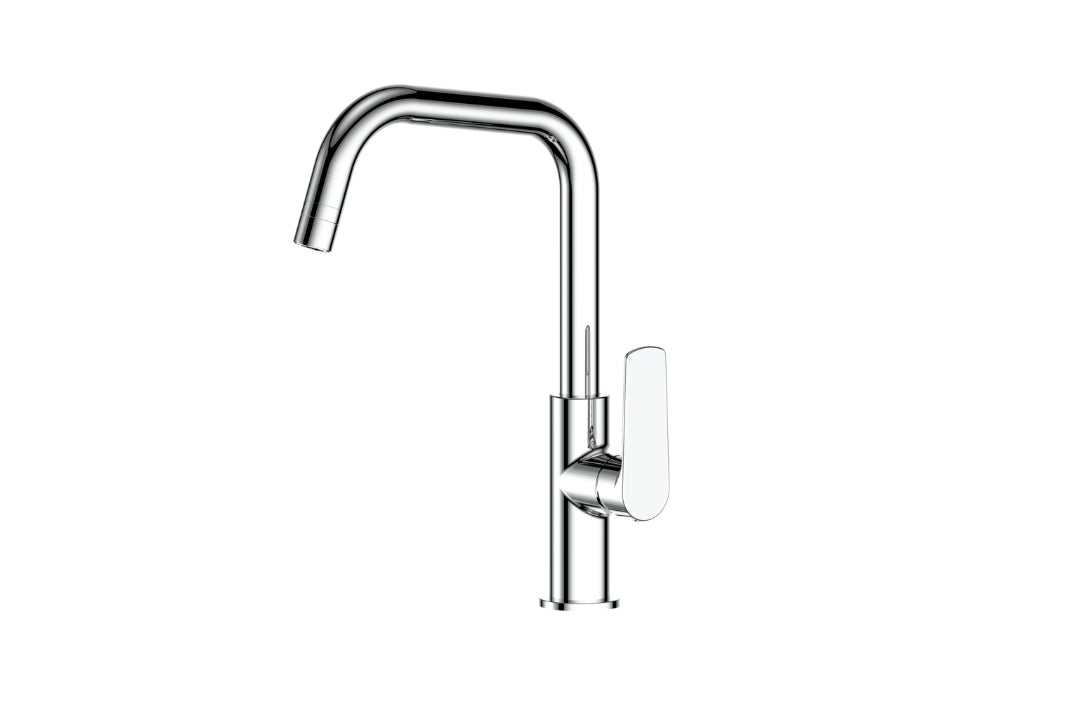 Novi Gooseneck Sink Mixer in Chrome Plate – luxury chrome kitchen mixer with dual spray function