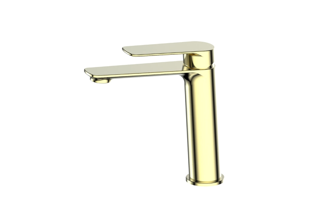 Novi Mid Basin Mixer in Brushed Brass – brushed brass bathroom tap for architectural vanities