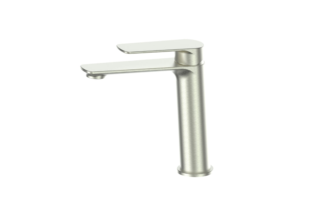 Novi Mid Basin Mixer in Brushed Nickel – brushed nickel basin mixer for contemporary bathroom design