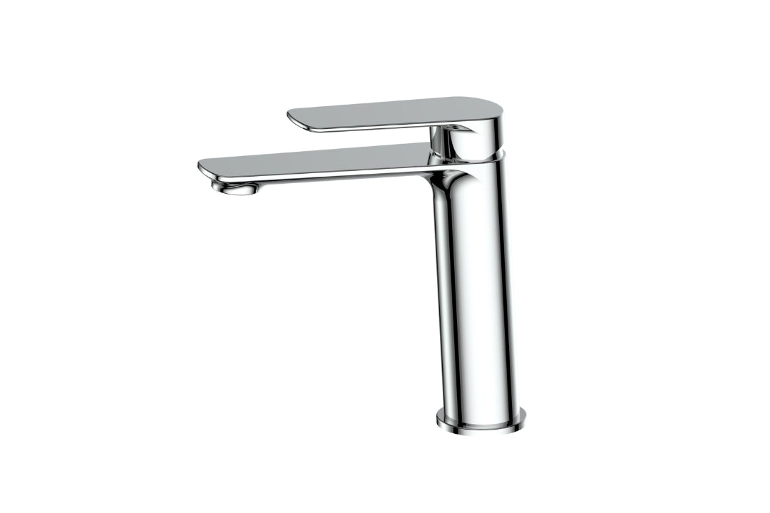 Novi Mid Basin Mixer in Chrome Plate – chrome bathroom tap with mid-height profile for designers