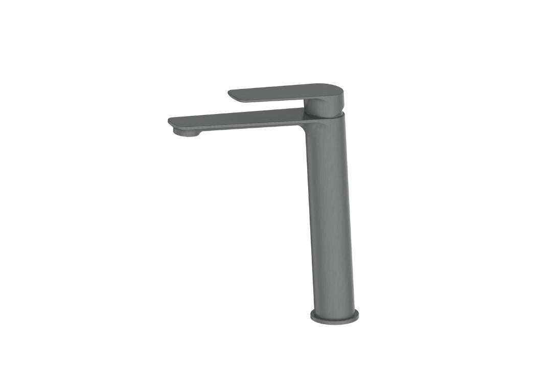 Novi Tall Basin Mixer in Gunmetal – sleek gunmetal basin tap for contemporary architectural bathrooms