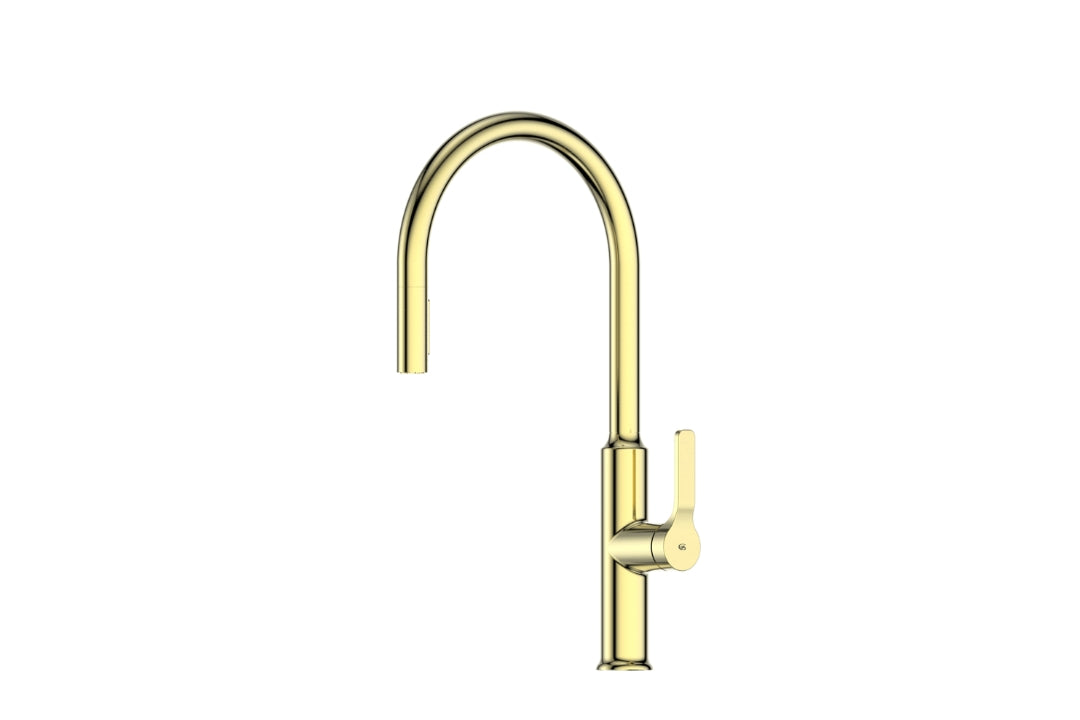 Image of the Brushed Brass Craft Pulldown Kitchen Mixer with Kitchen Spout.