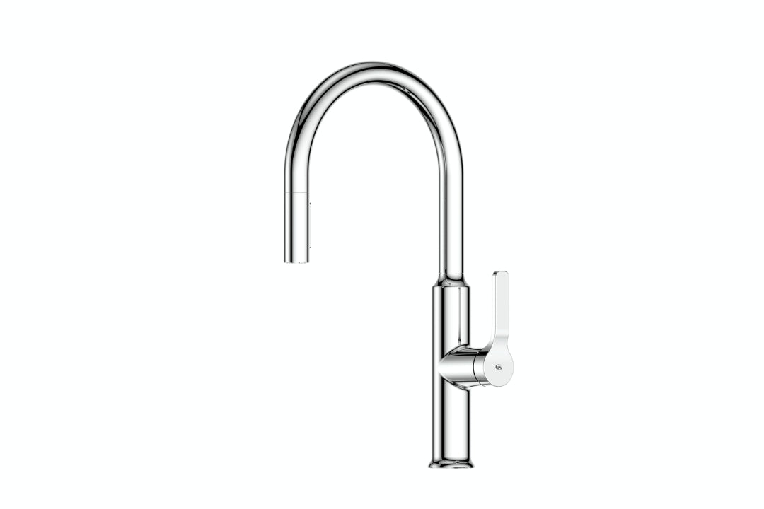 Product picture of the Chrome Plate Craft Pulldown Kitchen Mixer with Prep Spout.