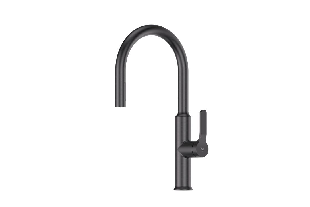 Product picture of the Gunmetal Craft Pulldown Kitchen Mixer with Prep Spout.