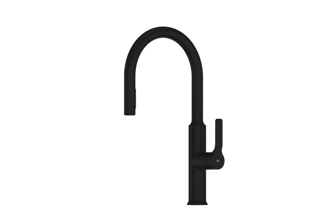 Product picture of the Matt Black Craft Pulldown Kitchen Mixer with Prep Spout.