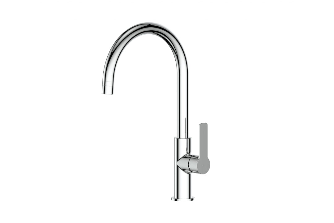 Astro II Gooseneck Sink Mixer in Chrome Plate – chrome sink mixer with dual spray for designer kitchens