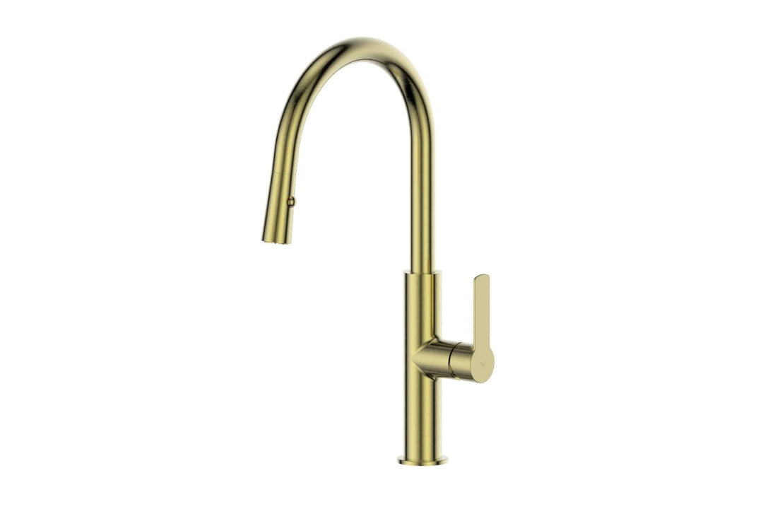 Astro II Pull-Down Sink Mixer in Brushed Brass – luxury brass kitchen mixer for architectural interiors