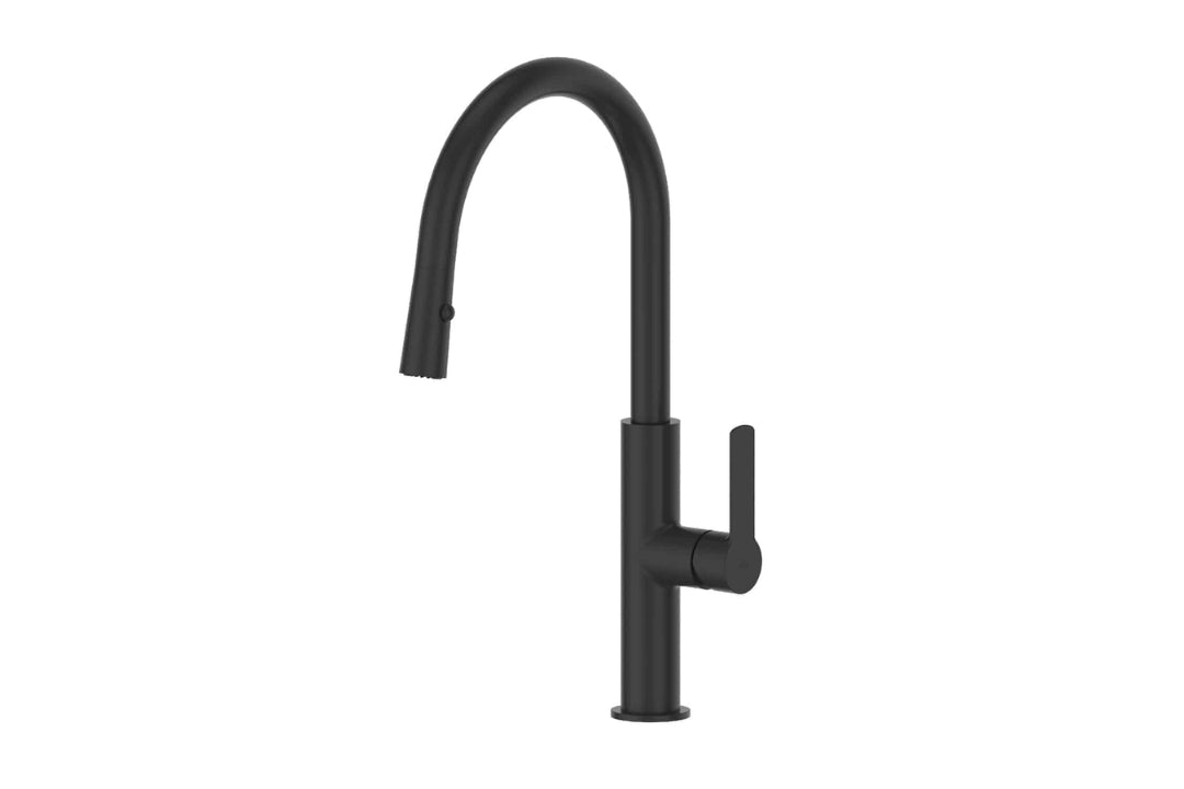 Astro II Pull-Down Sink Mixer in Matt Black – minimalist black pull-down kitchen mixer for high-end interiors