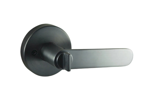Product picture of the Graphite Grey Nidus Spring Door Lever Round Privacy Set.