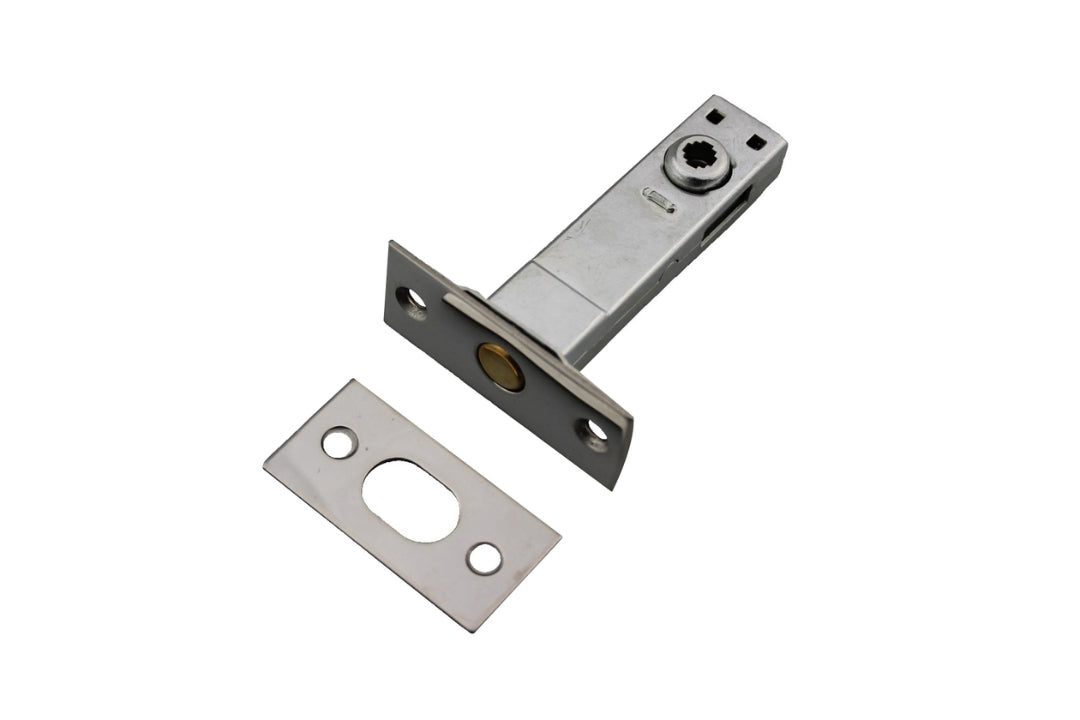 Nidus satin stainless steel tubular privacy bolt 5mm spindle on a white background.