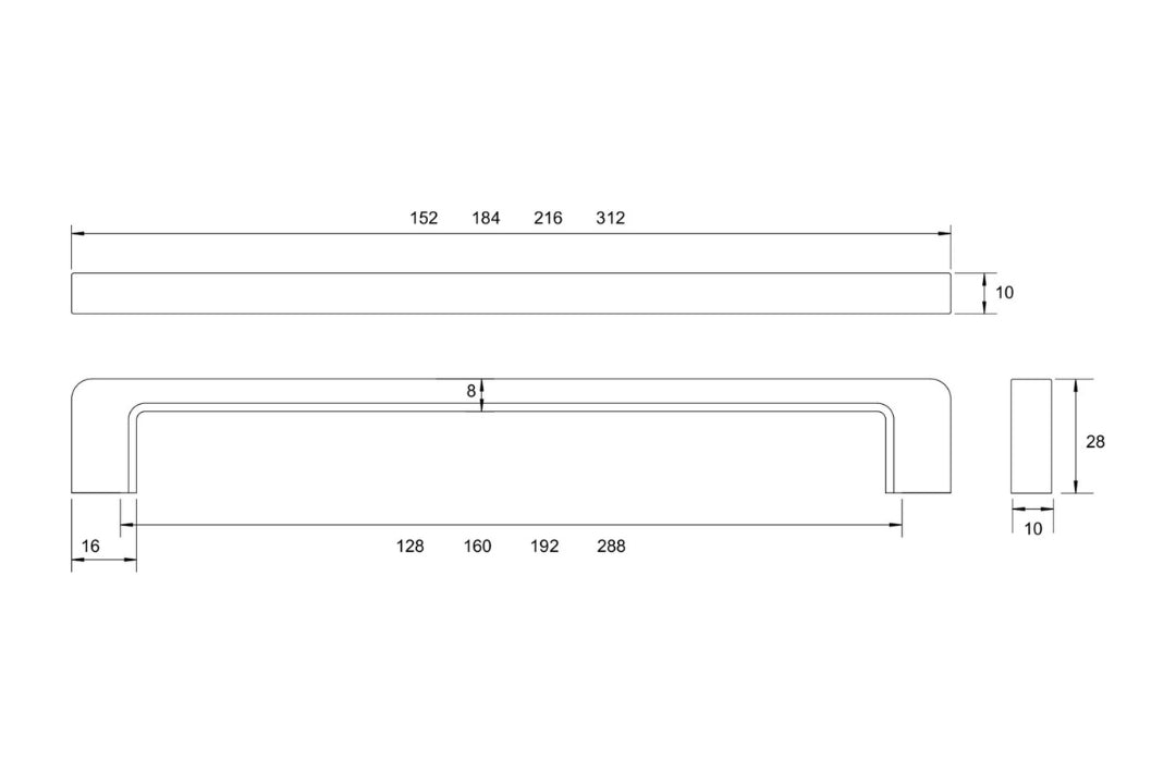 Bega Cabinet Handle Specification drawing with measurements.