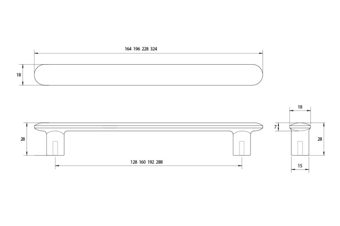 Yarra PM2820 Cabinet Handle by Kethy – modern pull handle for kitchen cabinets, wardrobes, and bathroom joinery specification sheet with measurements.